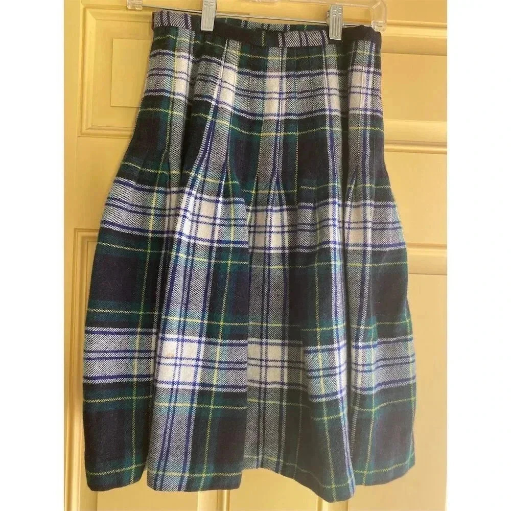 Brendella Vtg 100% Pure Wool Plaid Kilt Scottish Tartan Pleated Wrap Skirt XS